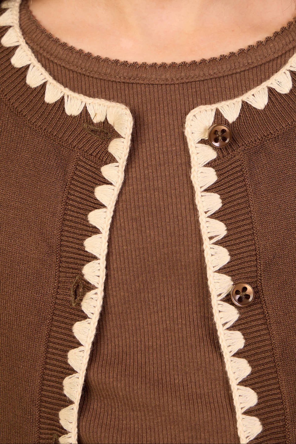 Contrast Stitch Cardigan - Kids - Brown/Offwhite | 101632 Lia