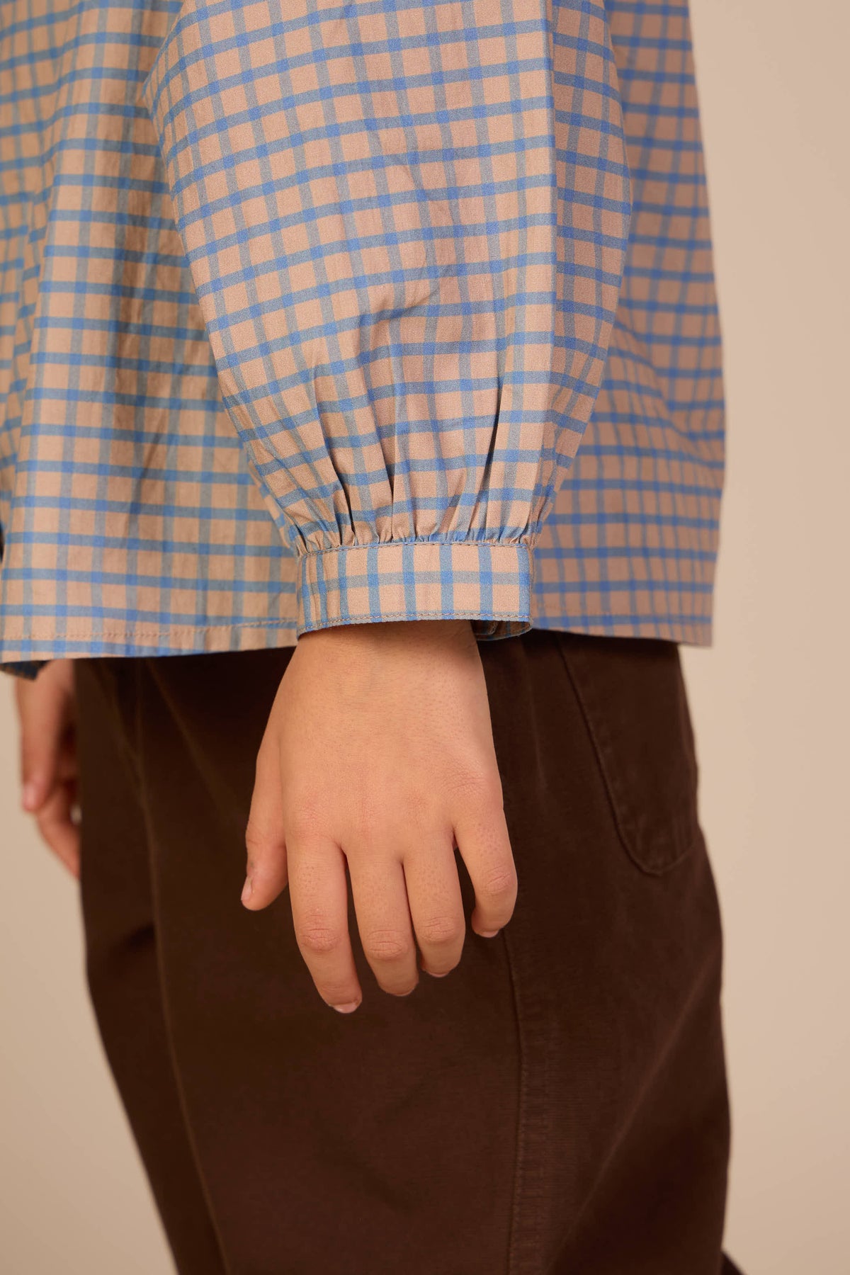 Frill Collar Poplin Blouse - Kids - Blue Check | 101451 Julia