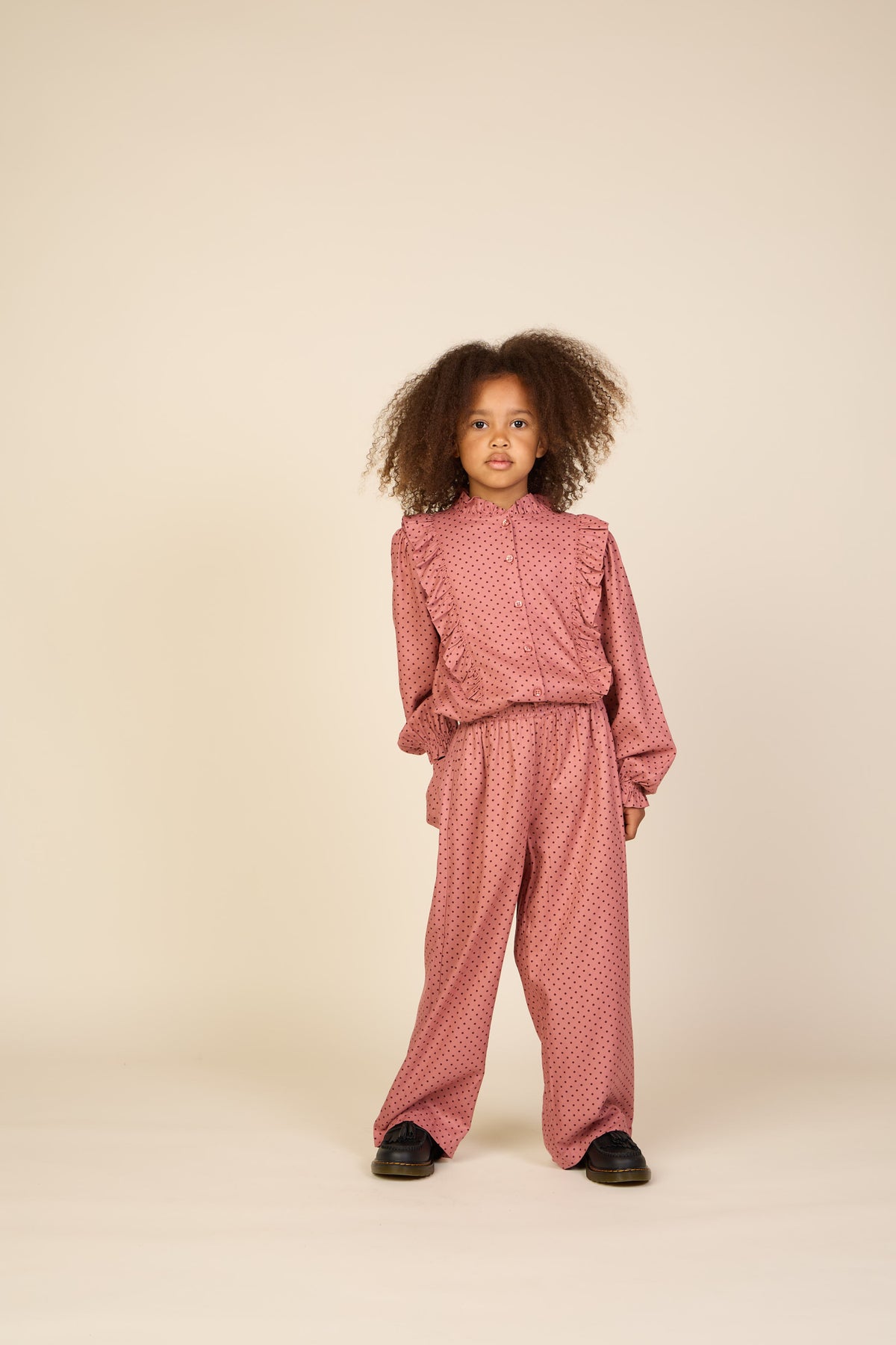 Dotted Wide-Leg Viscose Trousers - Tween - Dusty Rose/Bordeaux | 101659 Feline