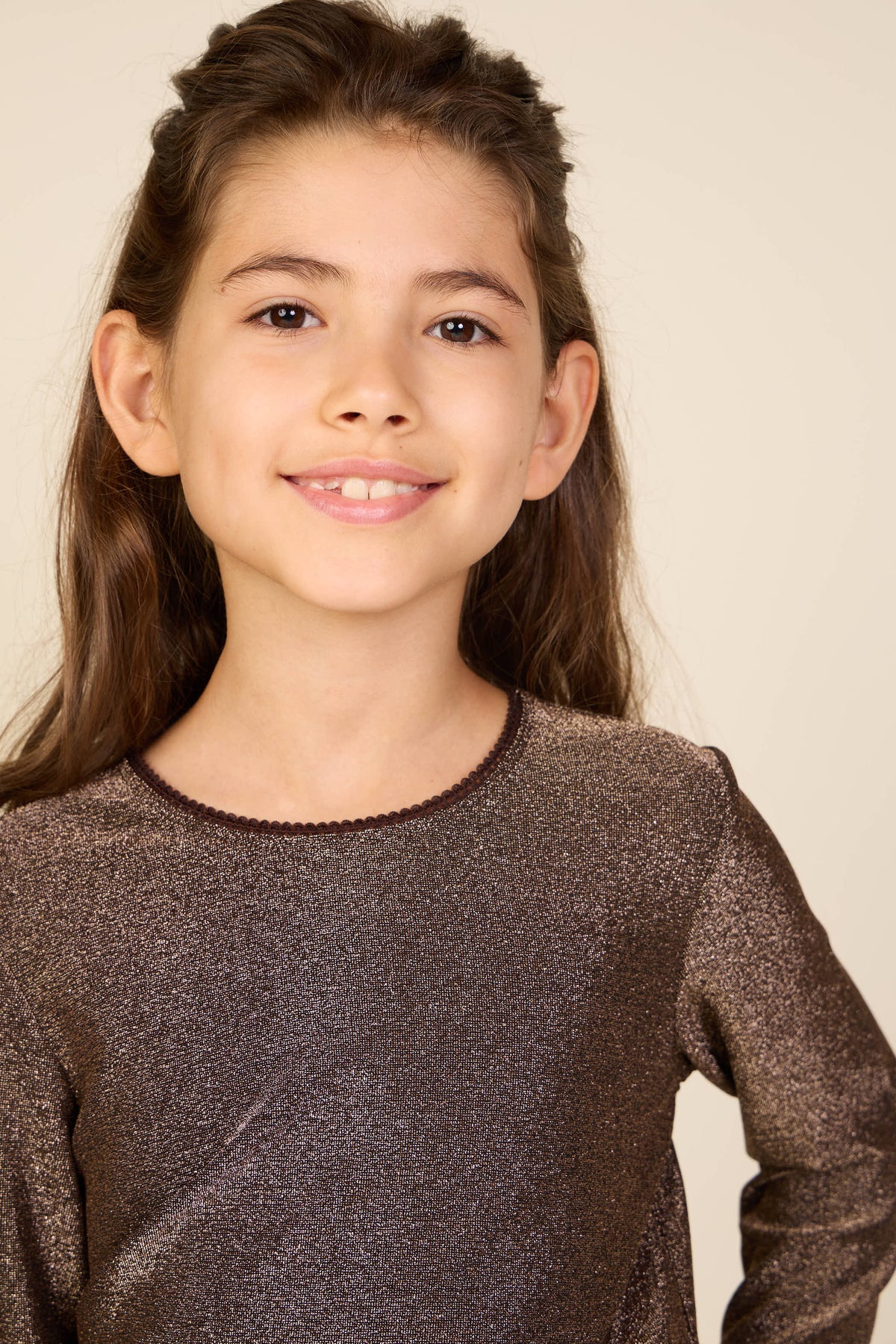 Long-Sleeve Lurex T-Shirt - Tween - Dark Brown | 101664 Helen