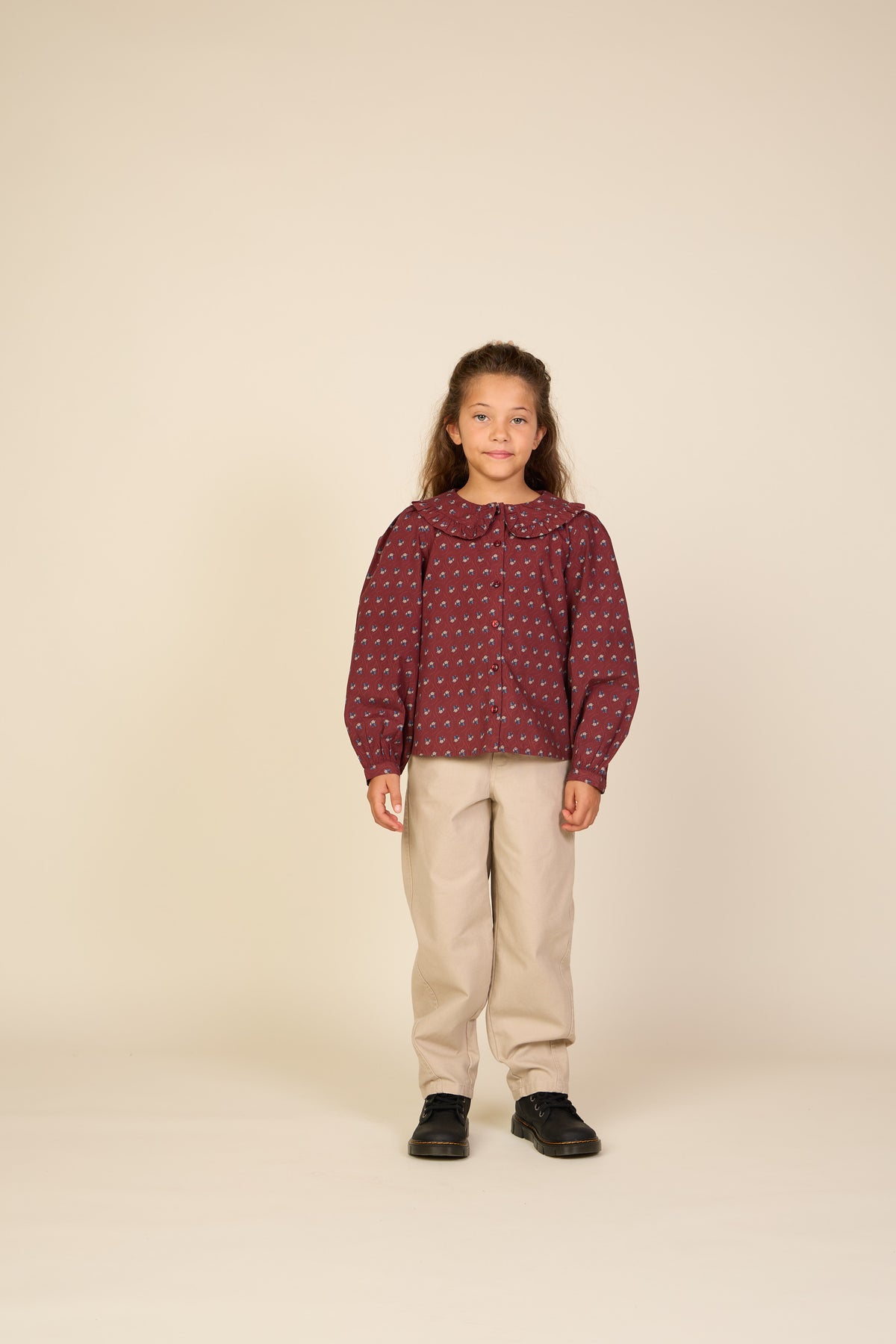 Frill Collar Poplin Blouse - Tween - Bordeaux Flowerprint | 101454 Julia
