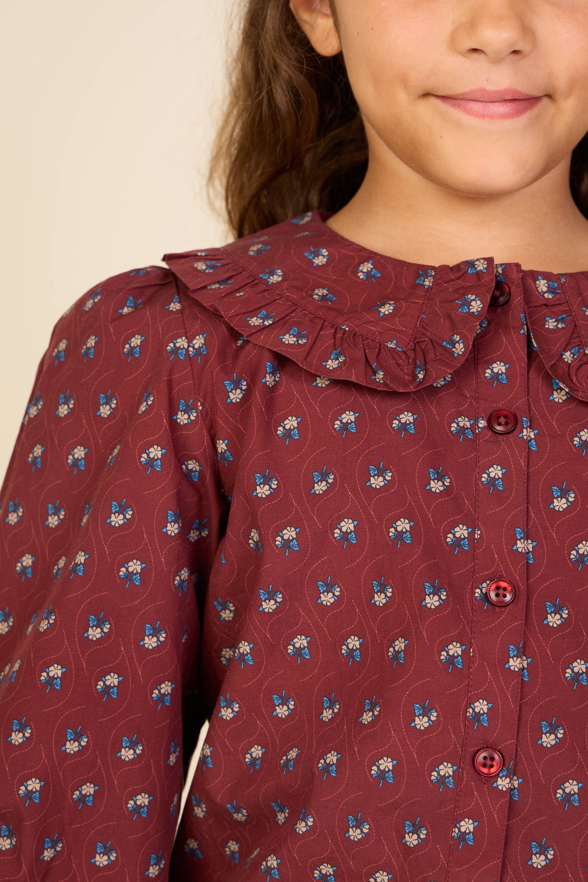 Frill Collar Poplin Blouse - Tween - Bordeaux Flowerprint | 101454 Julia