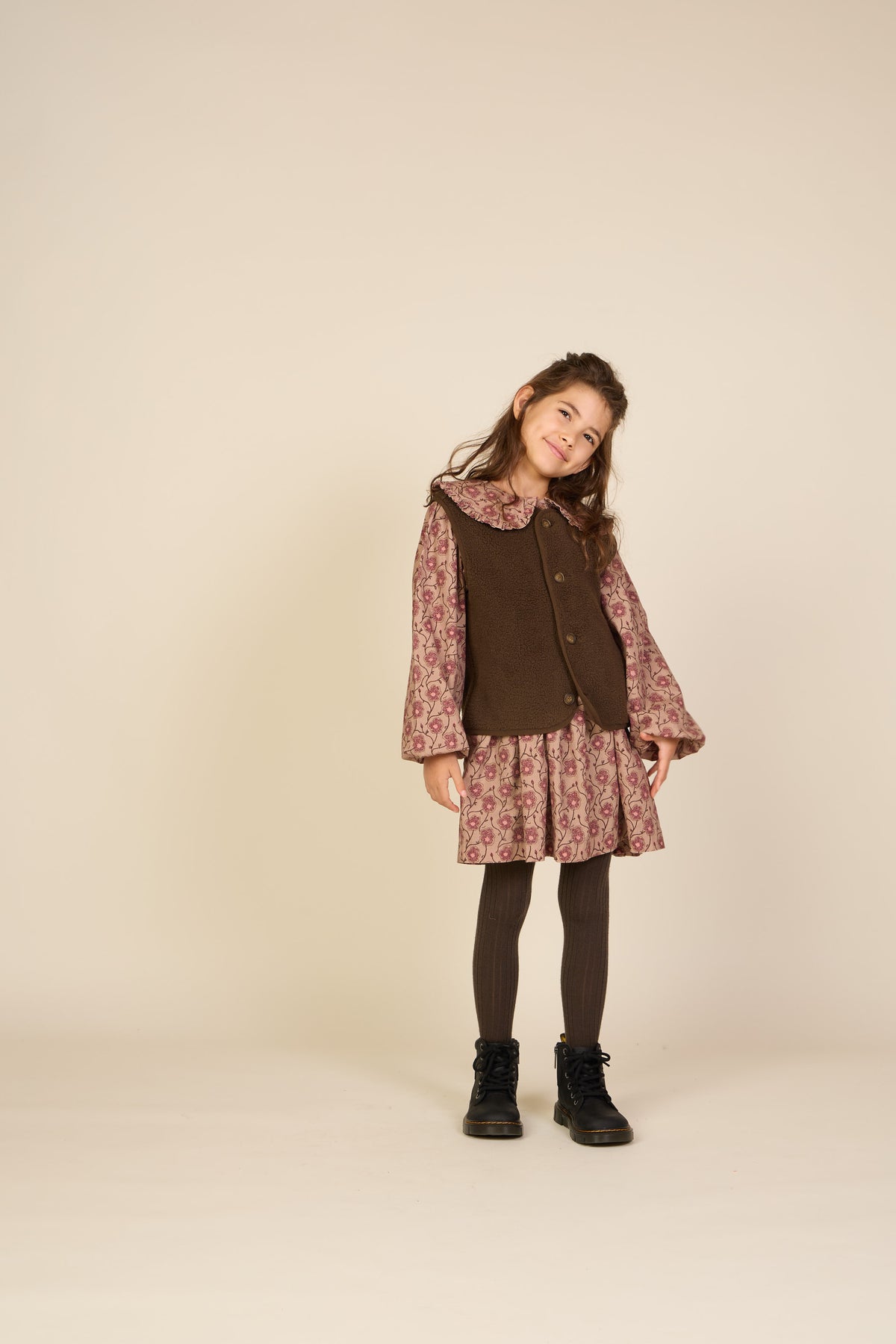 Floral Cotton Dress with Collar - Tween - Rose/Bordeaux | 101426 Nova