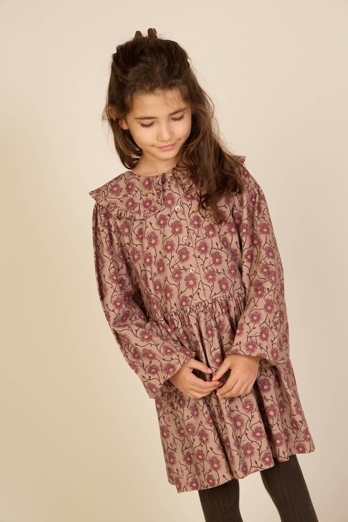 Floral Cotton Dress with Collar - Tween - Rose/Bordeaux | 101426 Nova