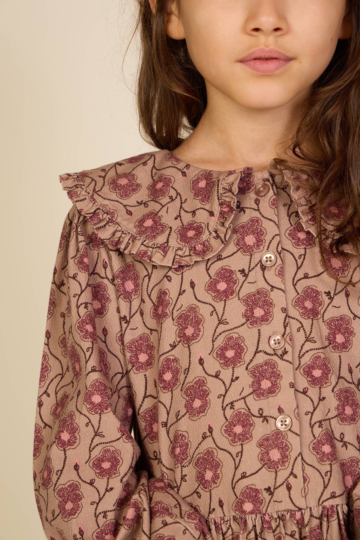 Floral Cotton Dress with Collar - Tween - Rose/Bordeaux | 101426 Nova