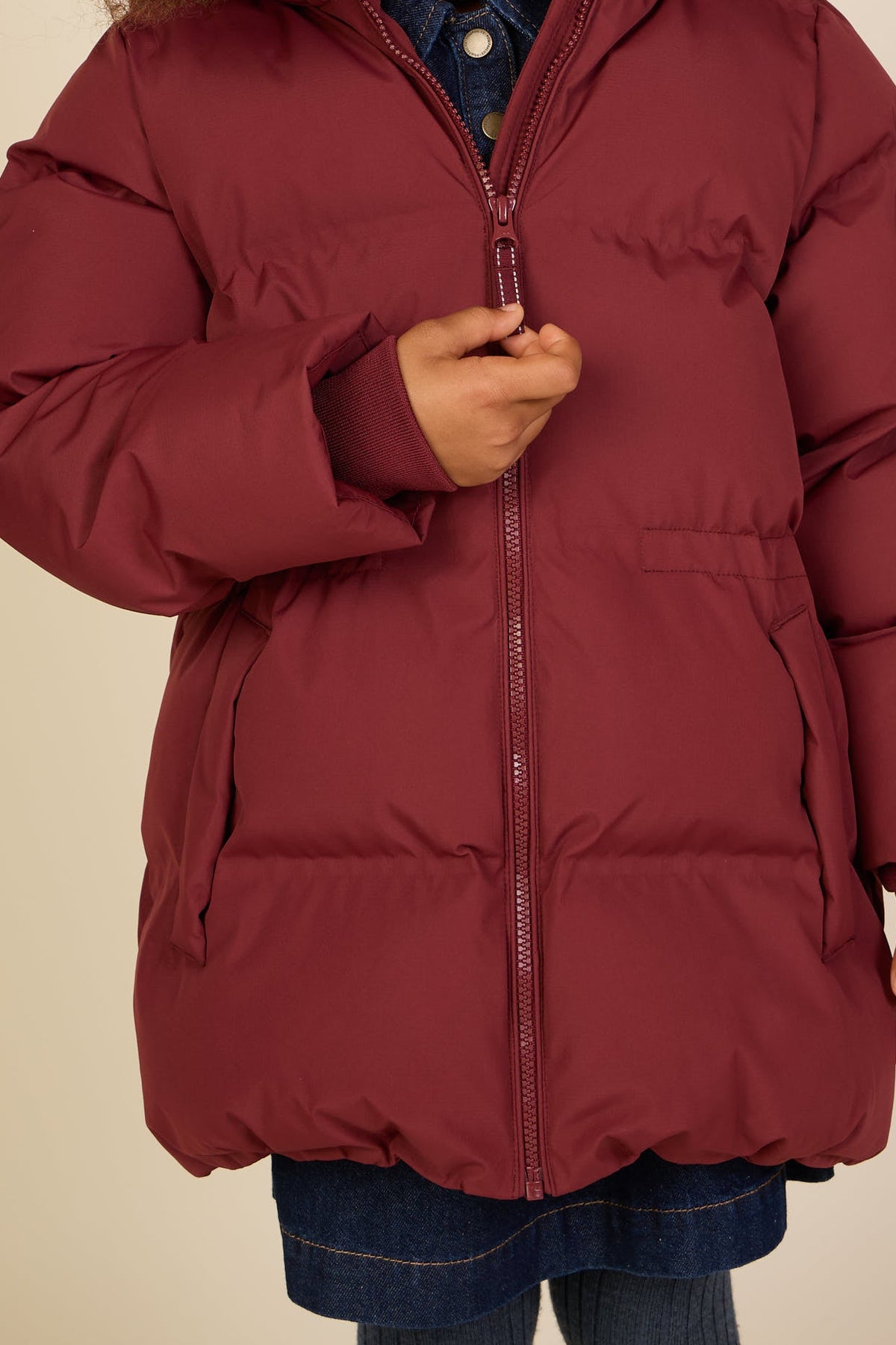 Winter Puffer Jacket with Drawstring - Kids - Bordeaux | 101415 Elenor