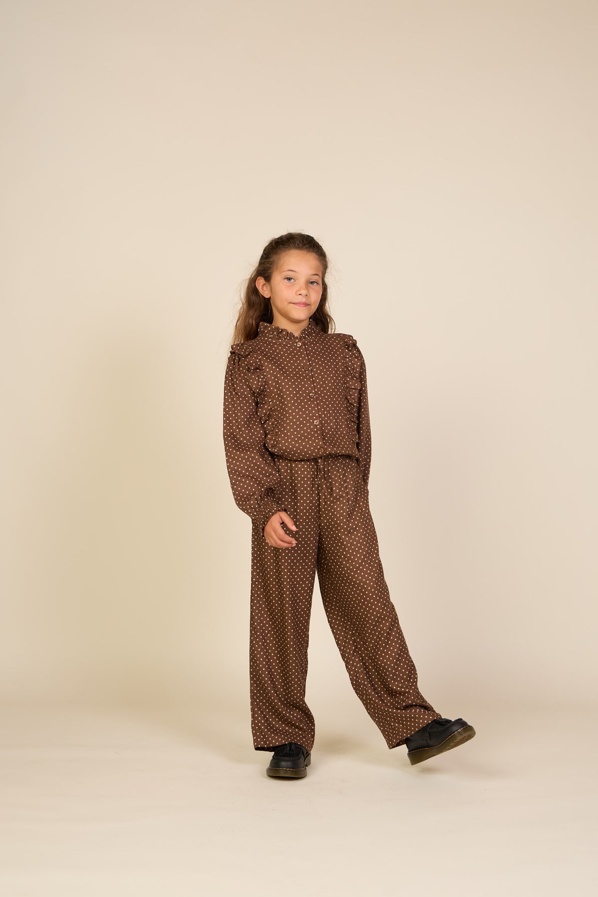 Dotted Wide-Leg Viscose Trousers - Tween - Brown/Offwhite | 101660 Feline