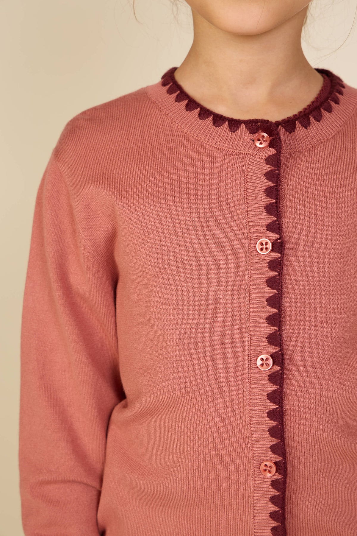 Contrast Stitch Cardigan - Kids - Dusty Rose/Bordeaux | 101634 Lia