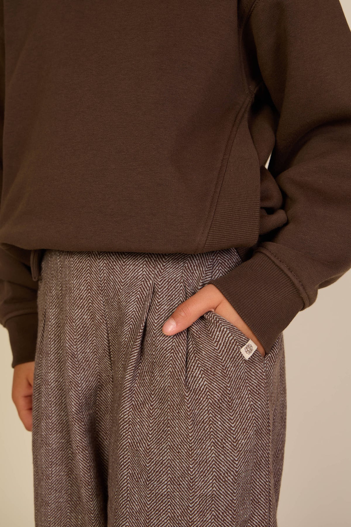 Cotton Herringbone Trousers - Tween - Dark Brown | 101522 Susse