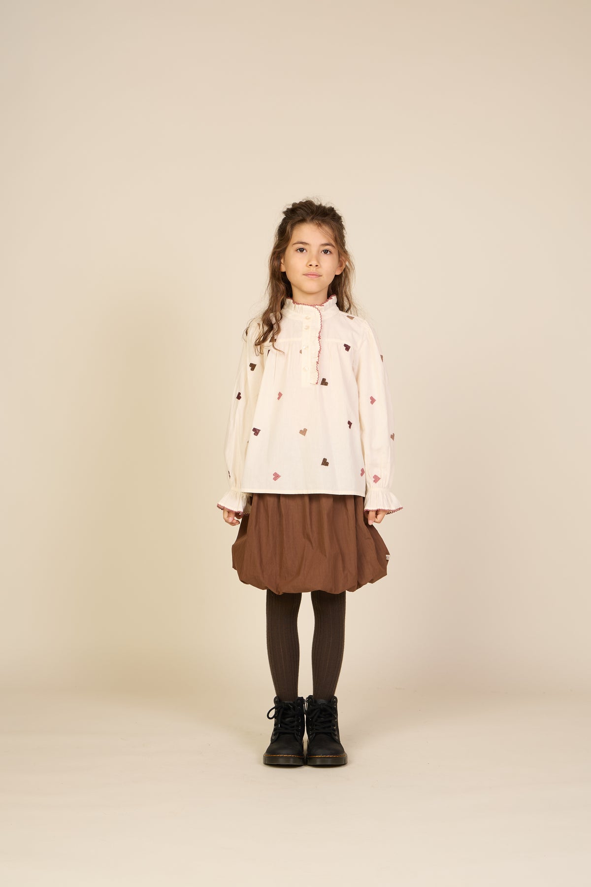 Heart Embroidered Cotton Blouse - Tween - Rose/Bordeaux | 101458 Elina