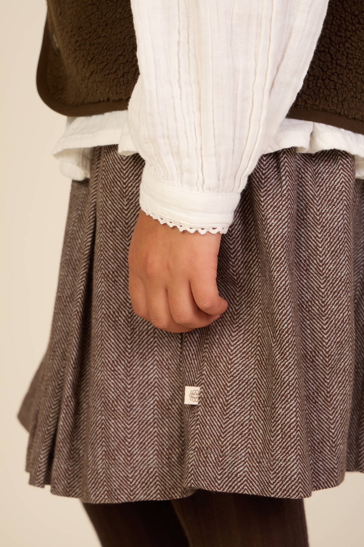 Cotton Herringbone Skirt - Kids - Dark Brown | 101520 Susse