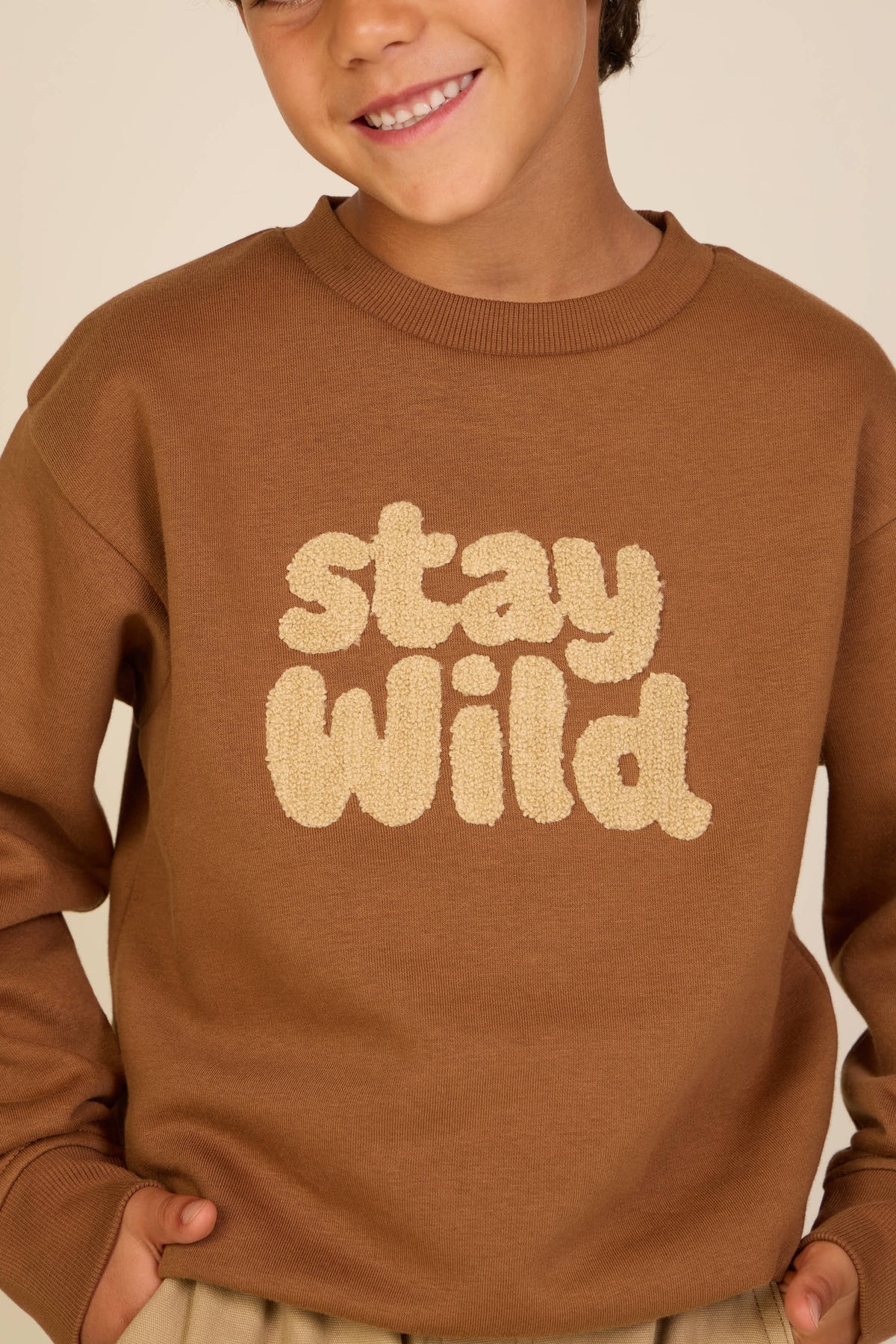 Front Print Crew Neck Sweatshirt - Tween - Toffee | 101621 Joel