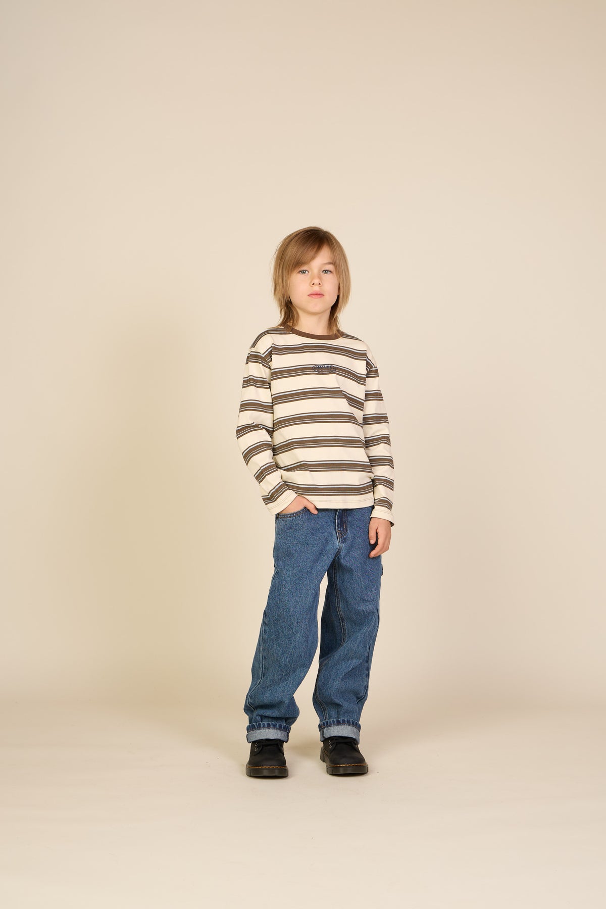 Striped Long-Sleeve T-Shirt - Tween - Offwhite/Brown | 101702 Hugo