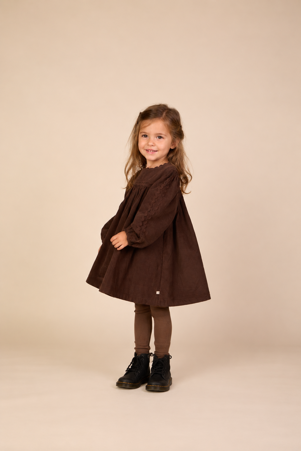 Ric Rac Corduroy Dress - Kids - Dark Brown | 101473 Sille