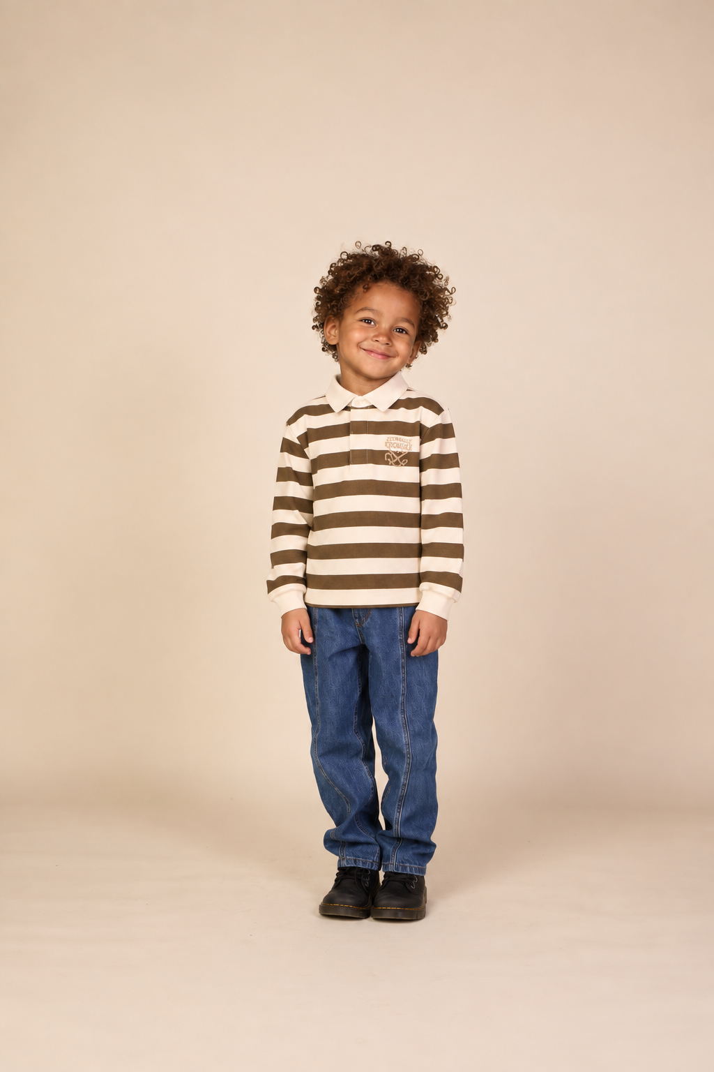 Striped Polo Sweatshirt - Kids - Dark Brown/Offwhite | 101397 Marco