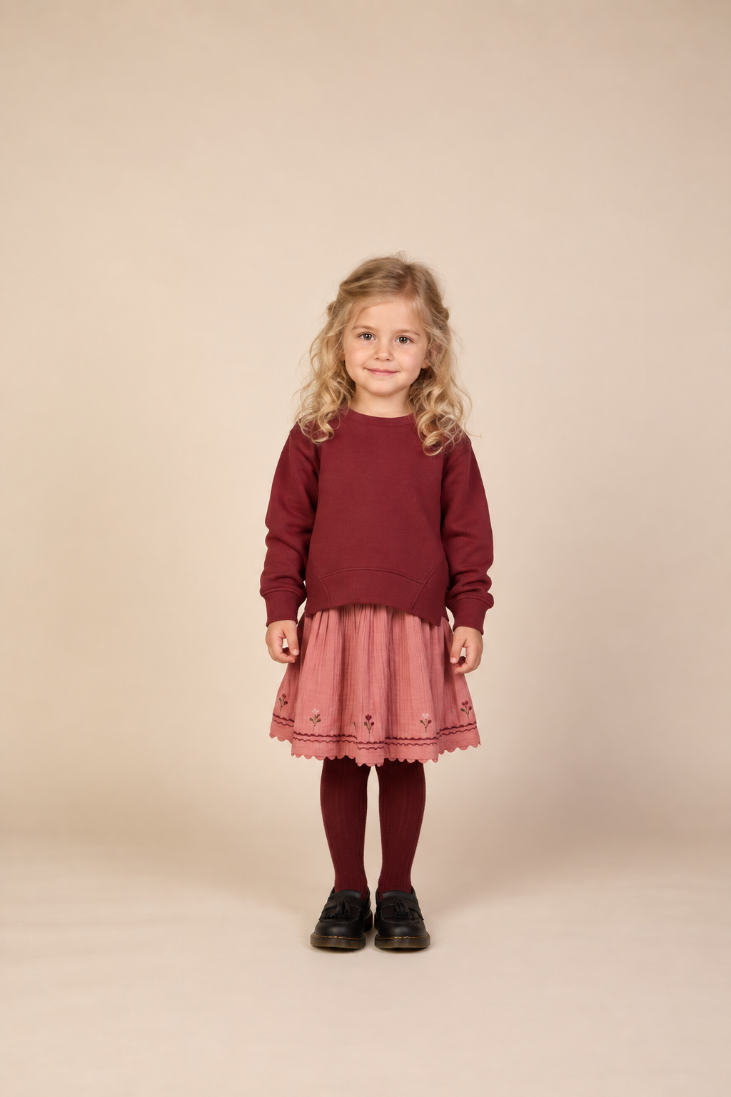 Rib Detail Sweatshirt - Kids - Bordeaux | 101624 Zoe