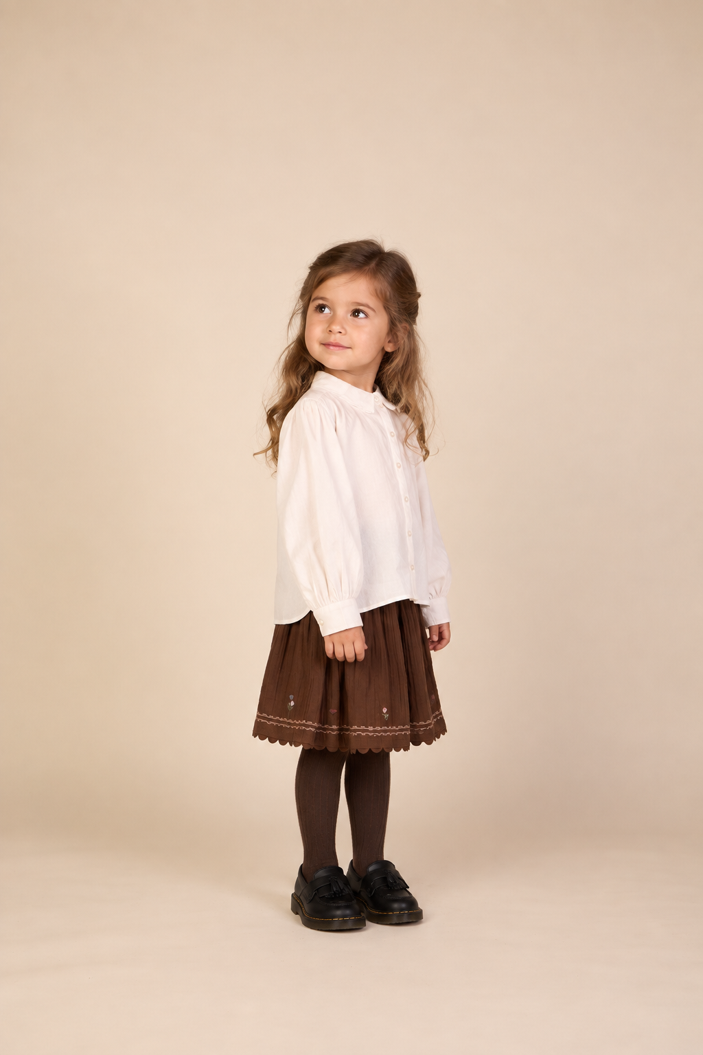 Cross-Stitch Double Gauze Skirt - Kids - Brown | 101471 Laureen