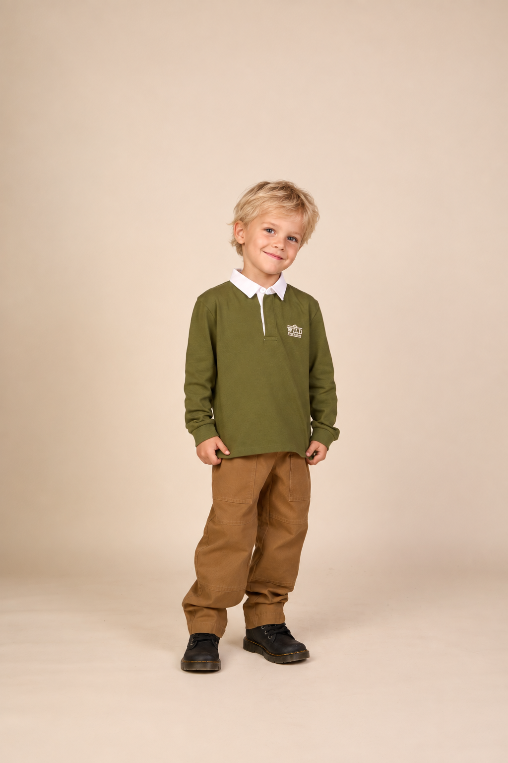 Long-Sleeve Jersey Polo - Kids - Moss Green | 101691 Ruben