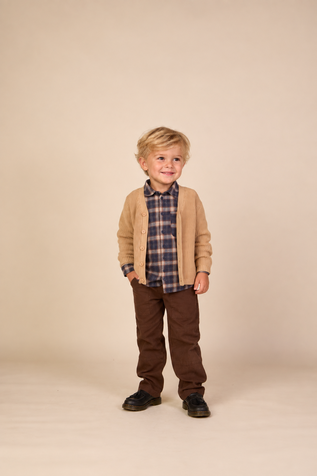Checked Flannel Shirt - Kids - Navy/Beige | 101649 Edwin