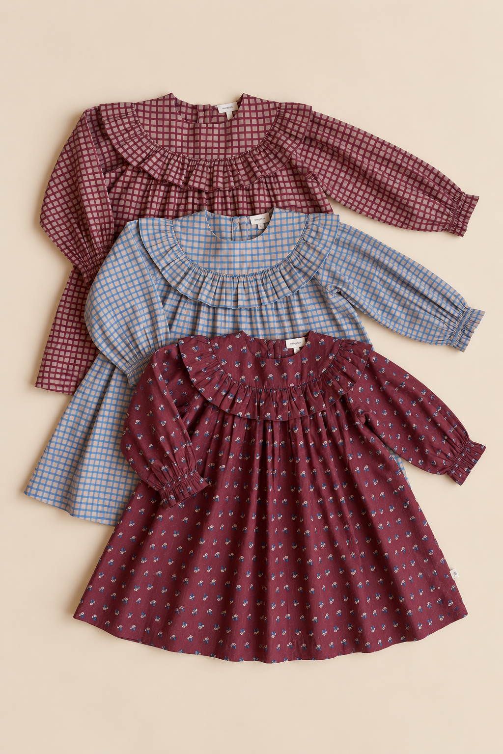 Ruffle Yoke Poplin Dress - Kids - Bordeaux Flowerprint | 101442 Julia