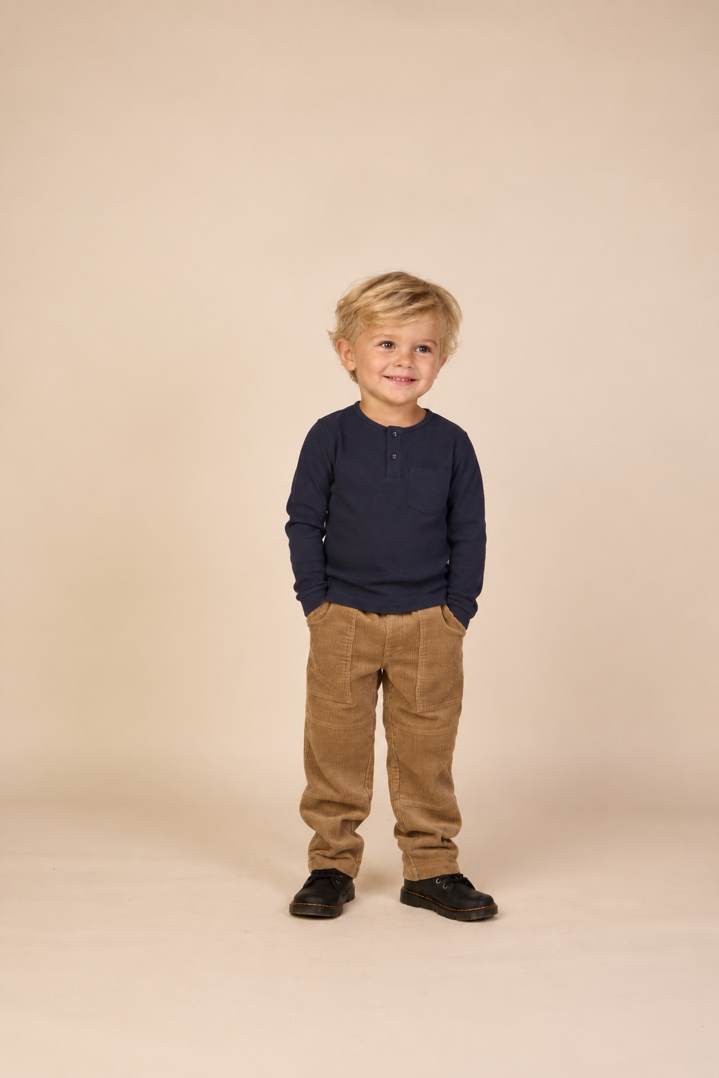 Ribbed Long-Sleeve Henley T-Shirt - Kids - Navy | 101591 Conrad