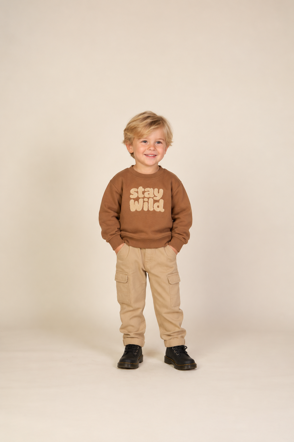 Front Print Crew Neck Sweatshirt - Kids - Toffee | 101620 Joel
