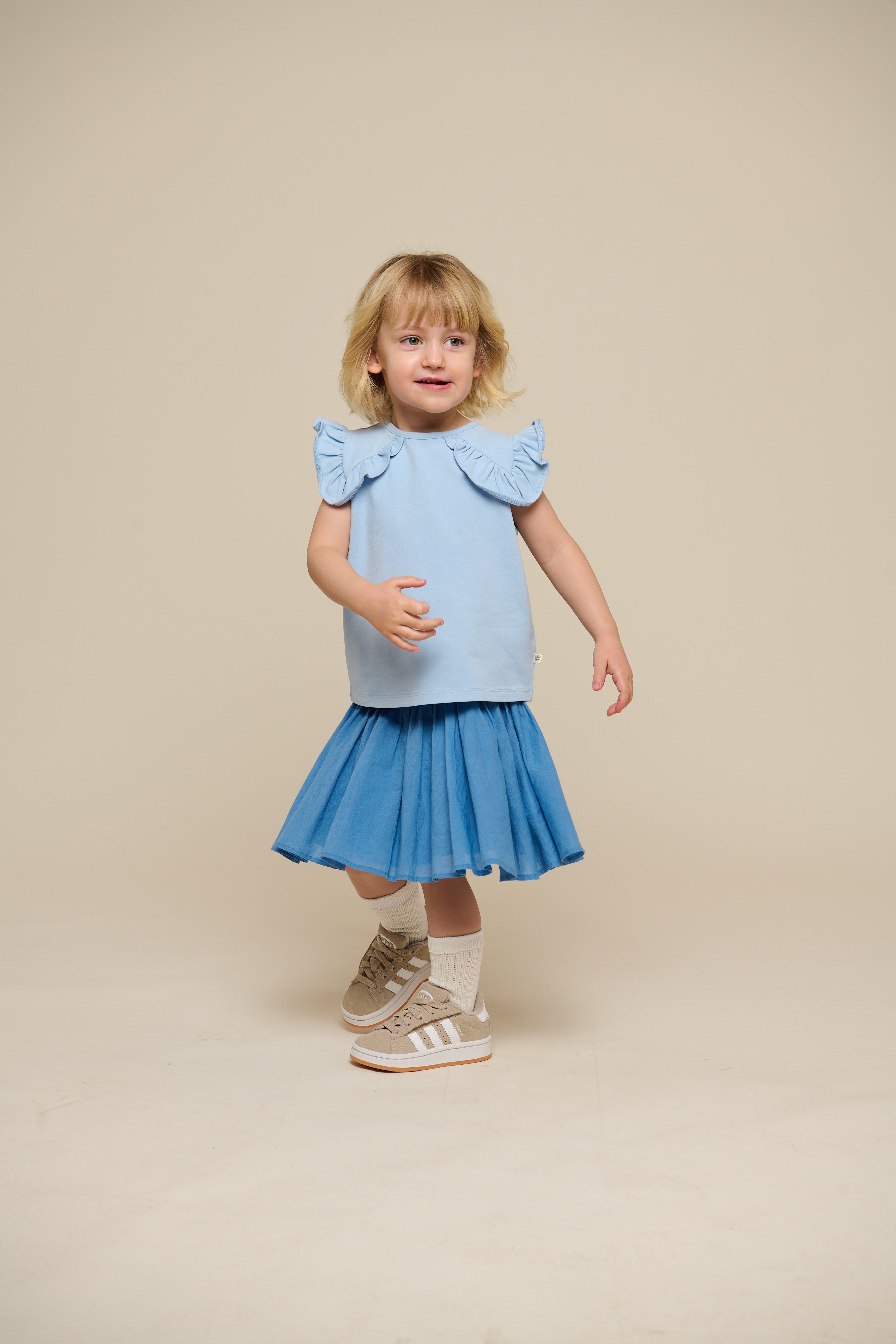 Frill Jersey Top - Kids - Powder Blue | 101267 Selma