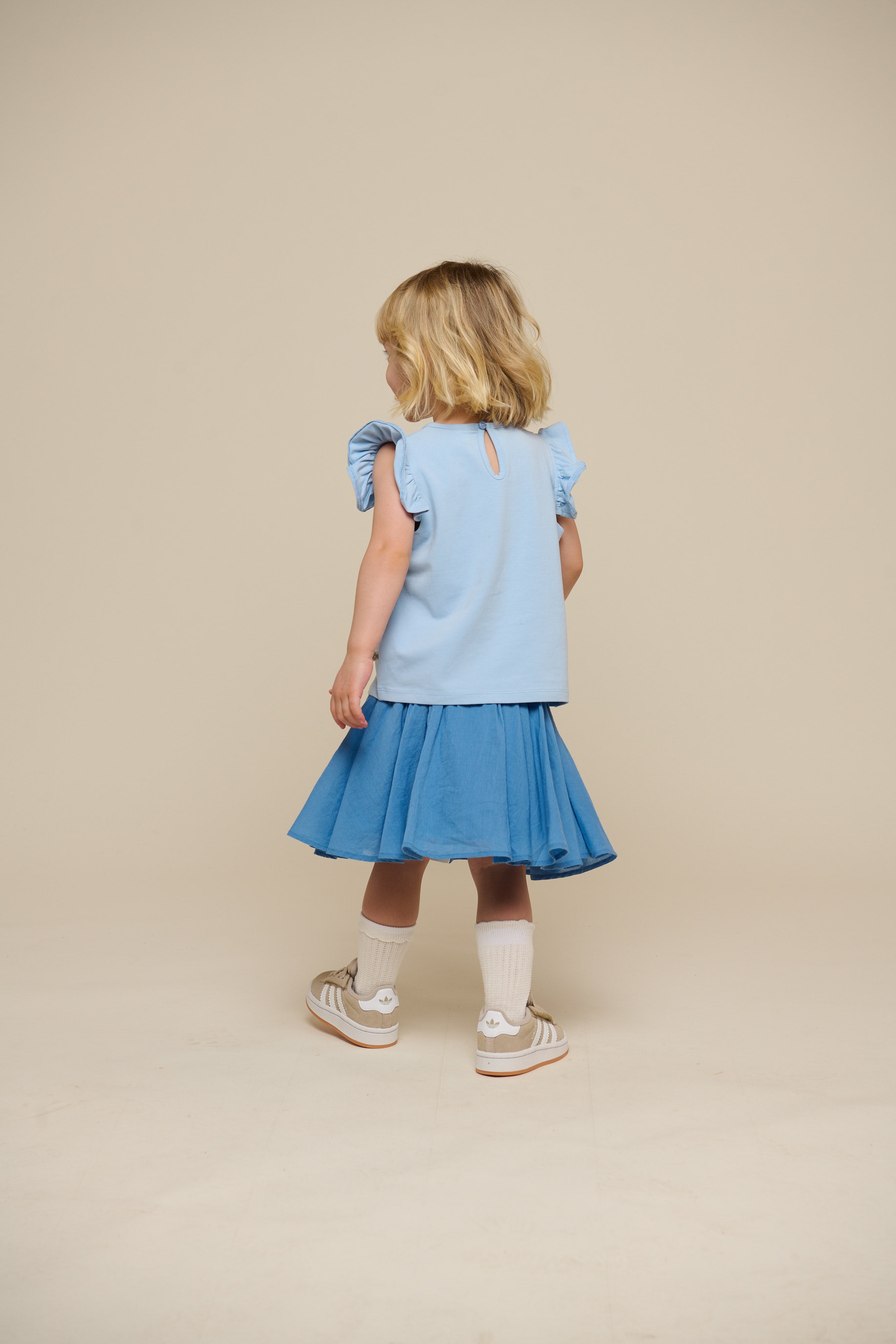Frill Jersey Top - Kids - Powder Blue | 101267 Selma