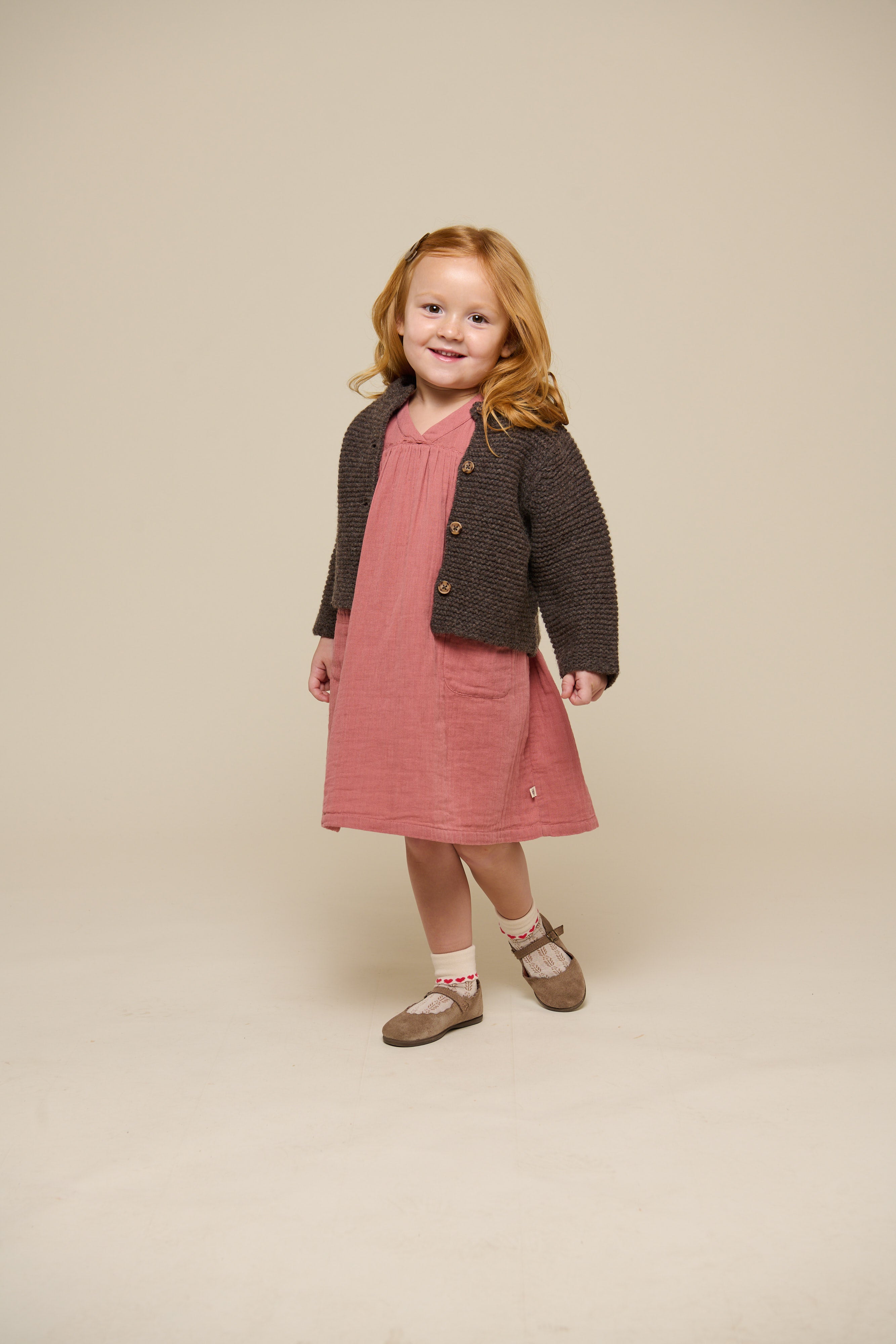 Wool Knit Cardigan - Kids - Chocolate Melange | 100876 Maya