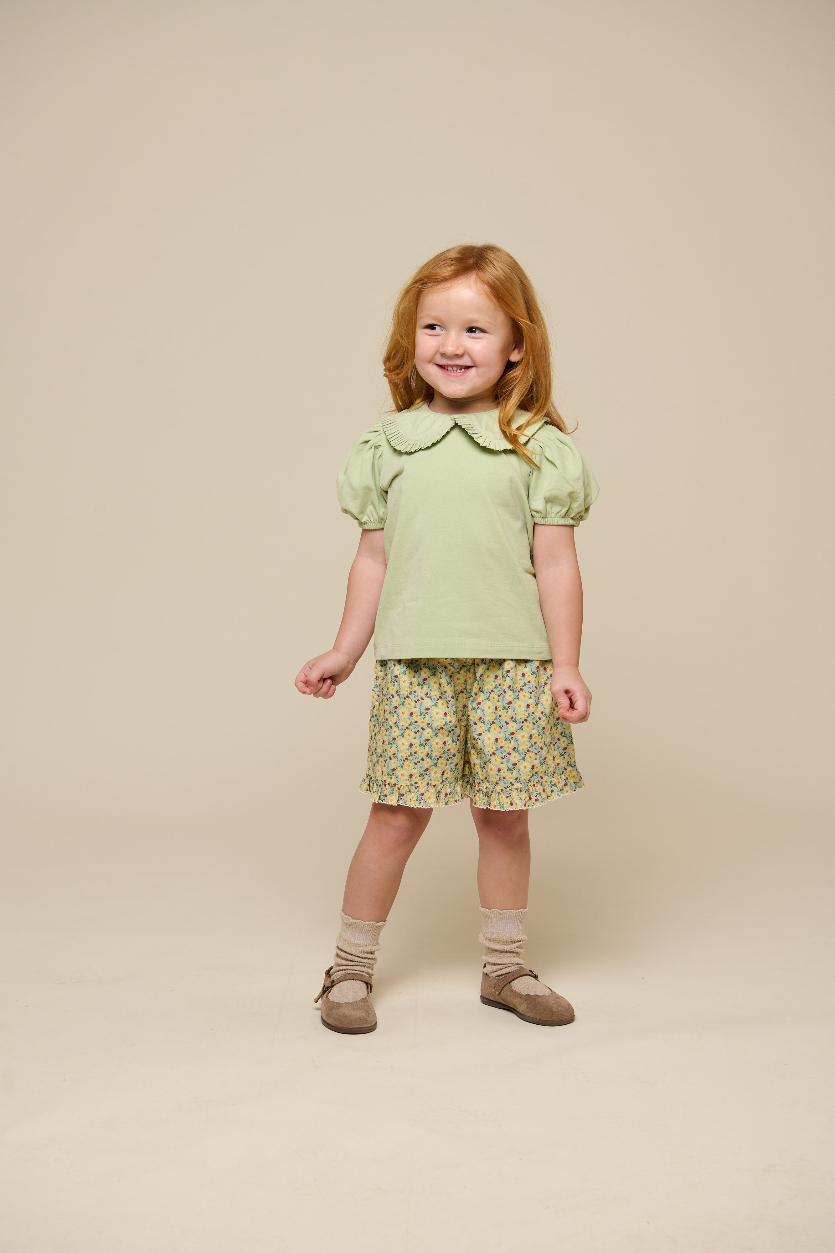 Flower Printed Poplin Shorts - Kids - Green | 100958 Poppy