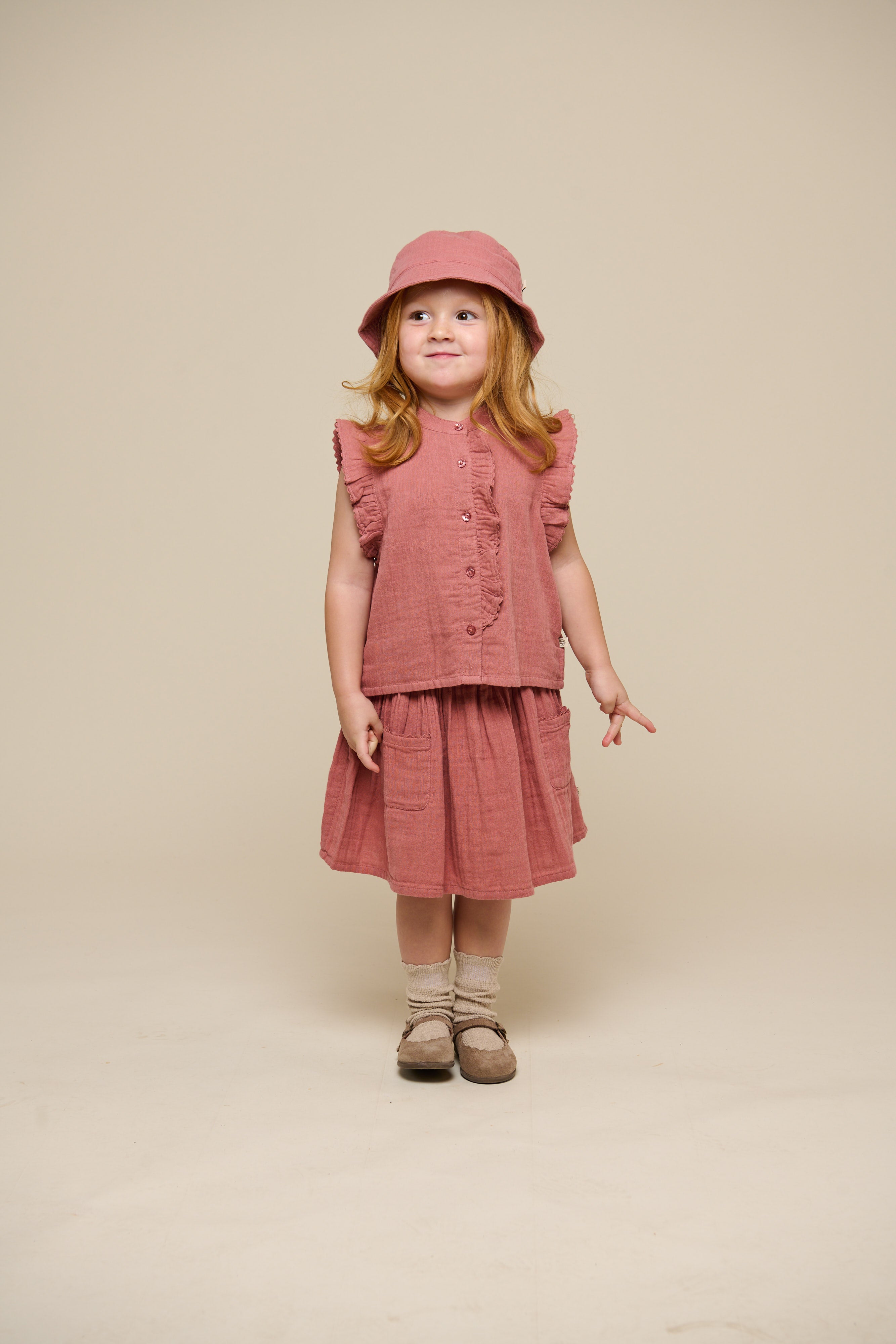 Gauze Bucket Hat - Kids - Old Rose | 100944 Jasmine