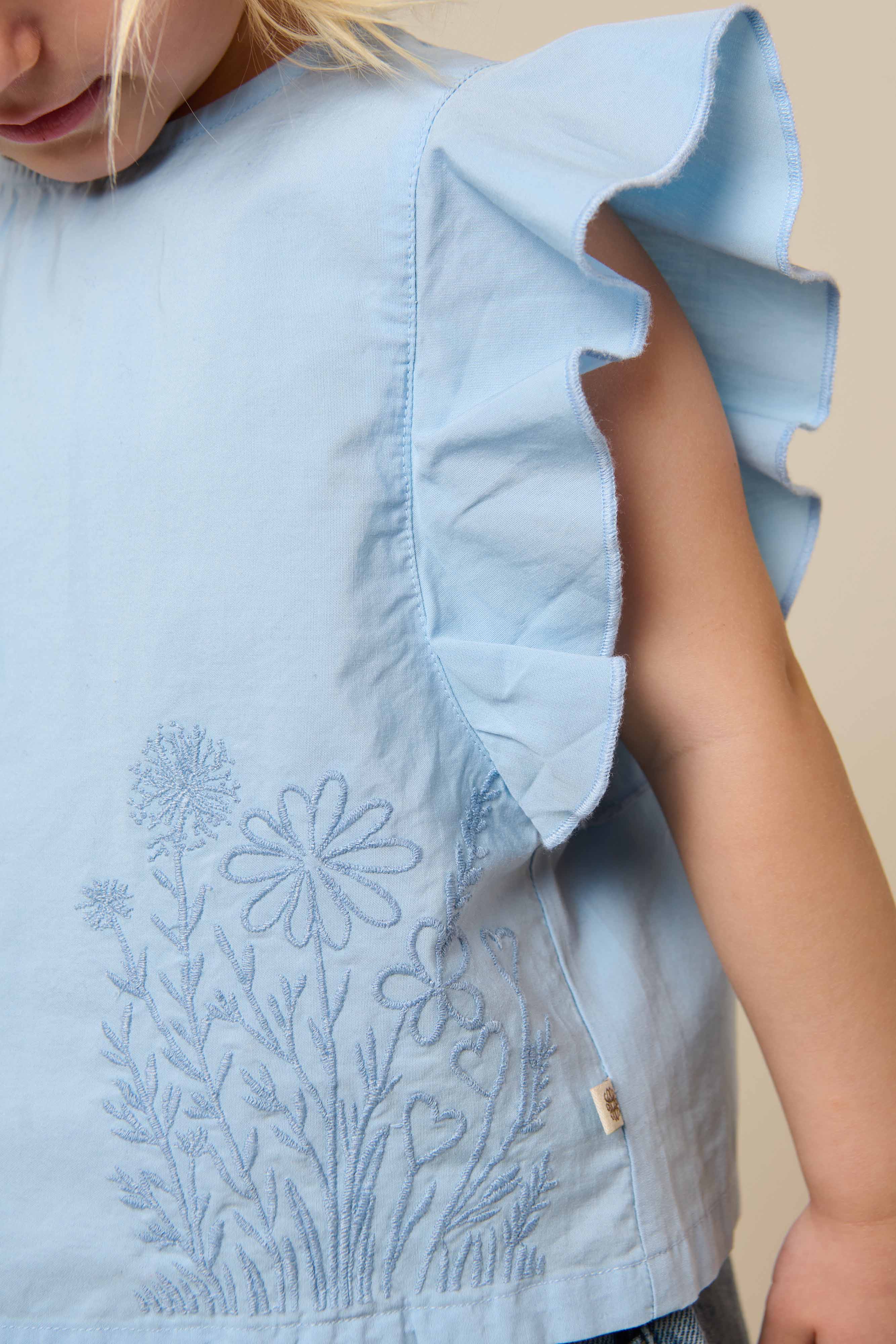 Poplin Blouse with Embroidery - Kids - Powder Blue | 101042 Barbara