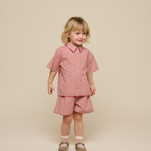 Striped Poplin Shirt and Shorts Set - Kids - Old Rose/Cherry Red | 100946 Olivia