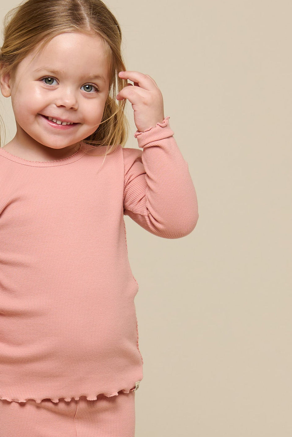 Modal Rib Long Sleeved T-shirt - Kids - Rose Tan | 101306 Lottie
