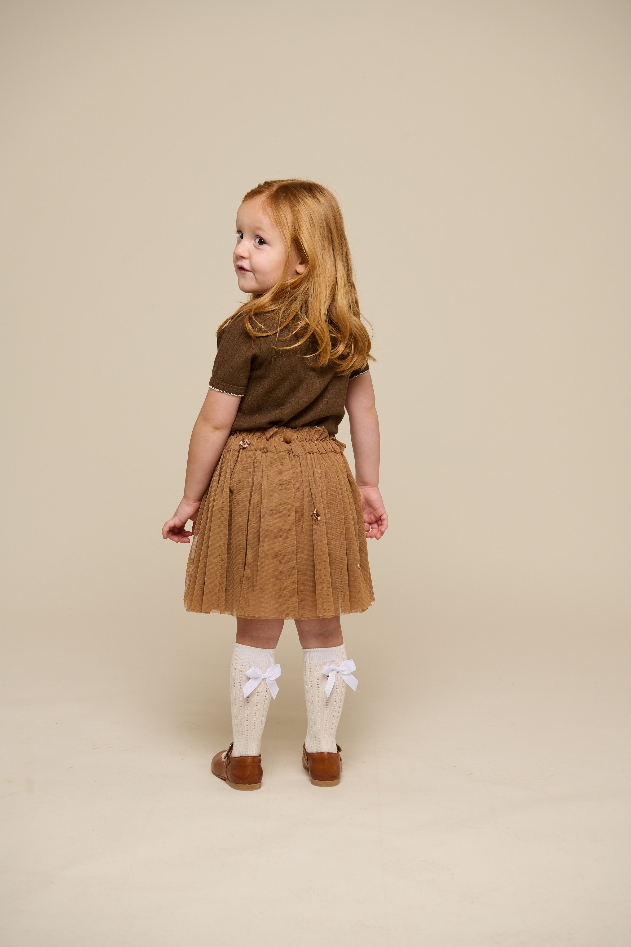 Pointelle t-shirt with contrast picot - Kids - Dark Brown | 101291 Drew