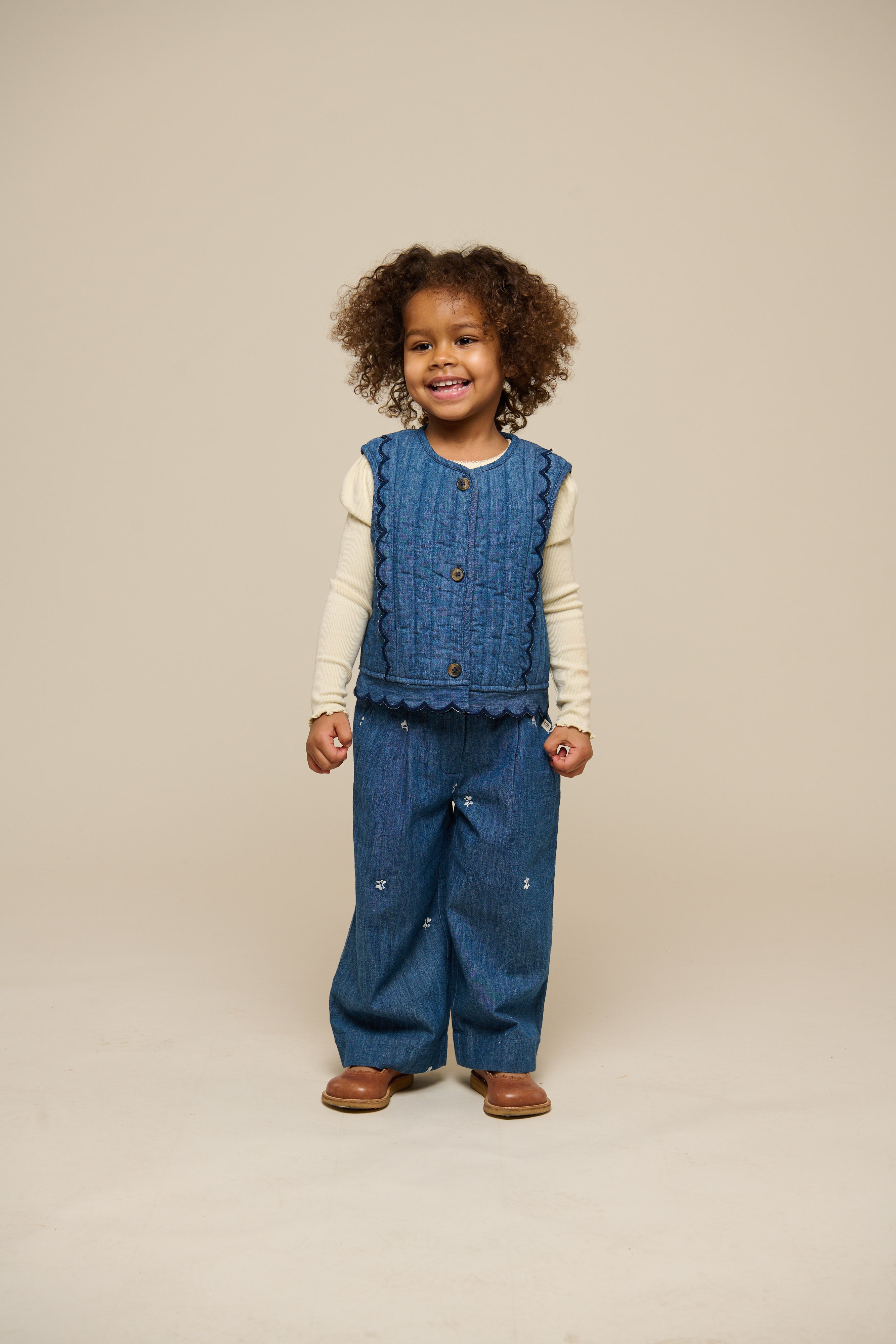 Embroidered Light Denim Trousers - Kids - Blue Denim | 101050 Isabella