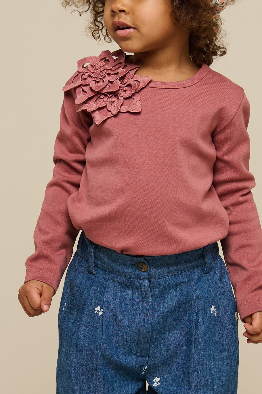 T-shirt with Flower Application - Kids - Old Rose | 101233 Sarah