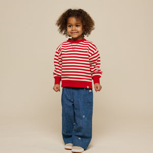Striped Crewneck Sweatshirt - Kids - Cherry Red Stripe | 101342 Daniella