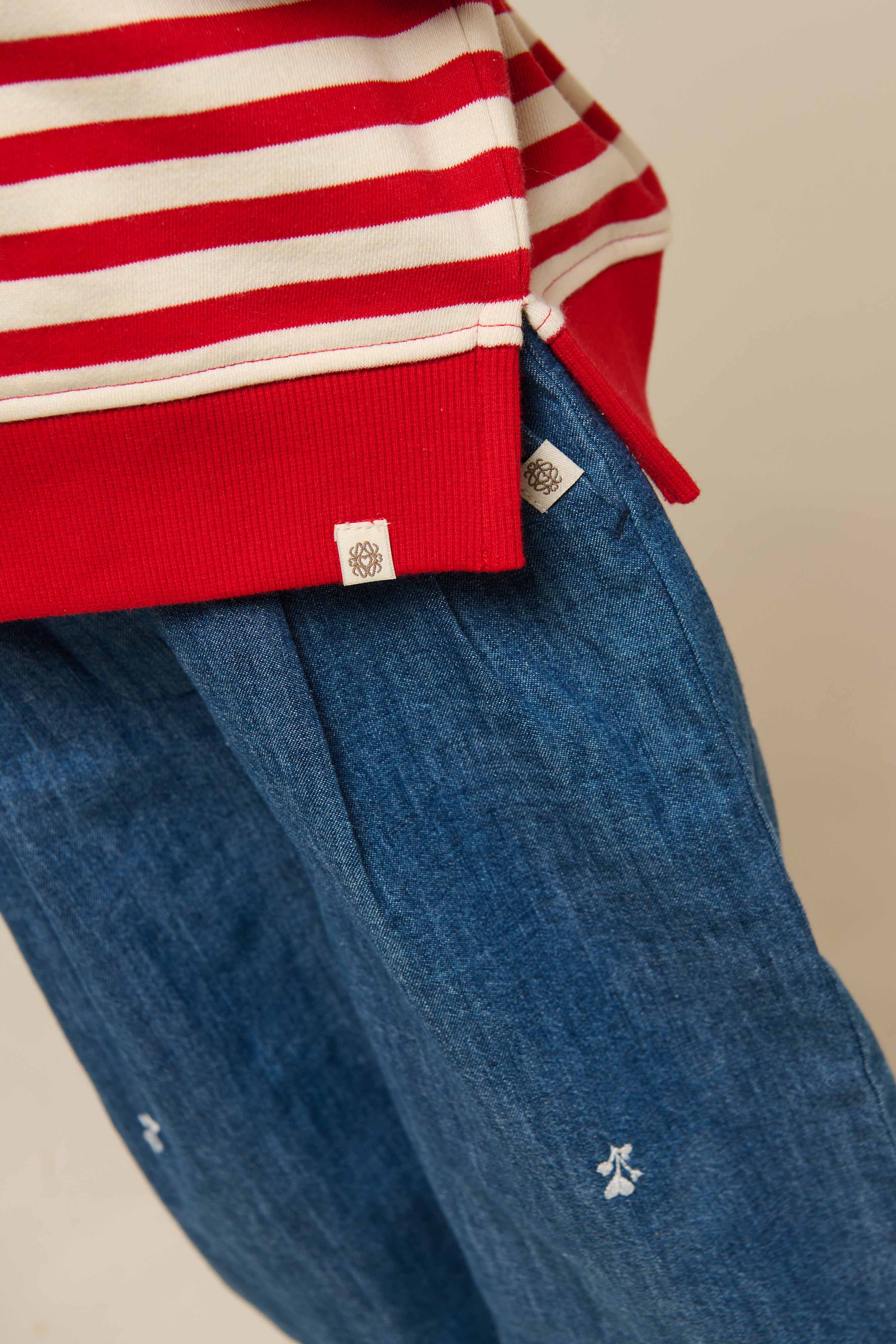 Striped Crewneck Sweatshirt - Kids - Cherry Red Stripe | 101342 Daniella