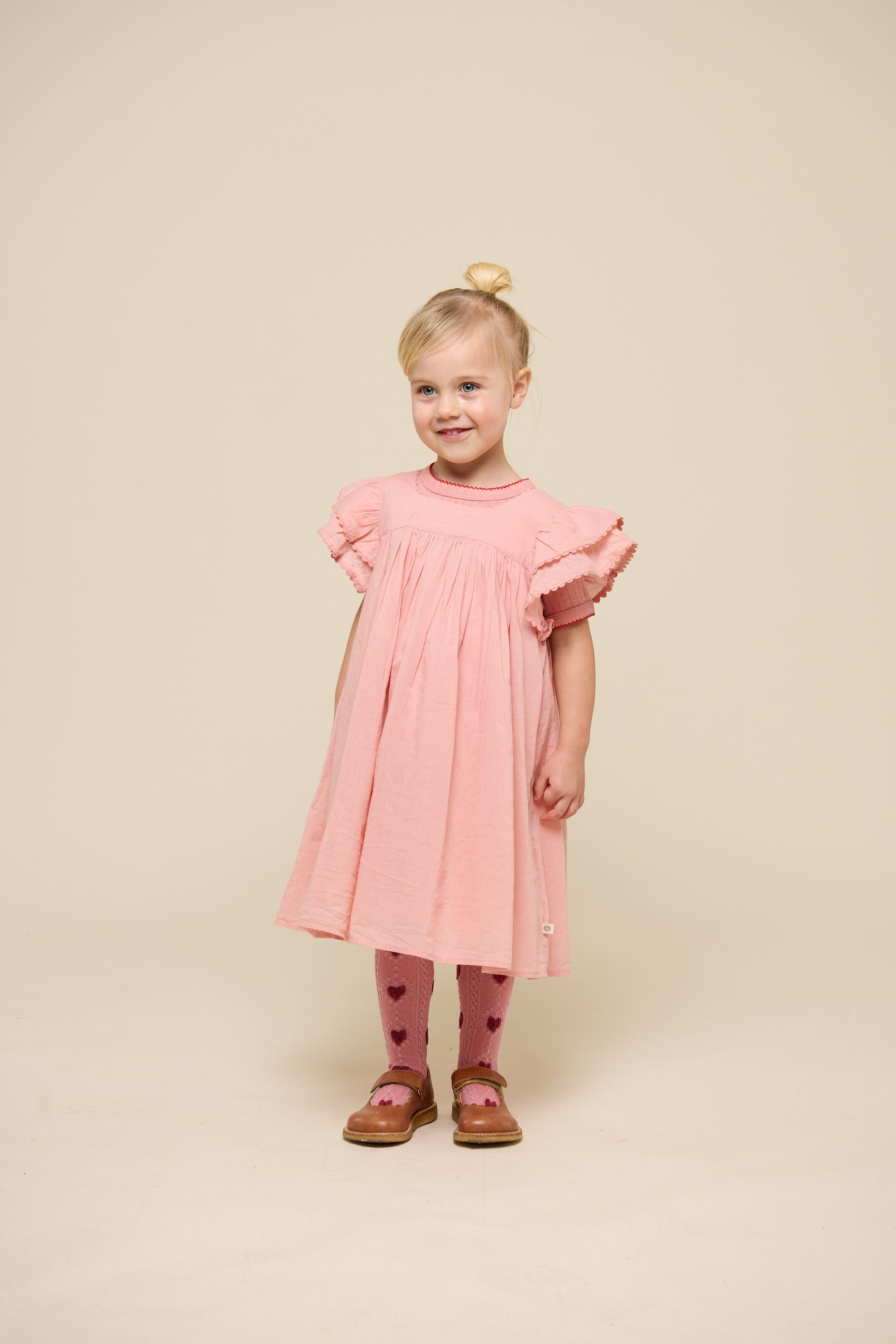 Cotton Dress with Ric Rac Frill - Kids - Rose Tan | 101034 Alma