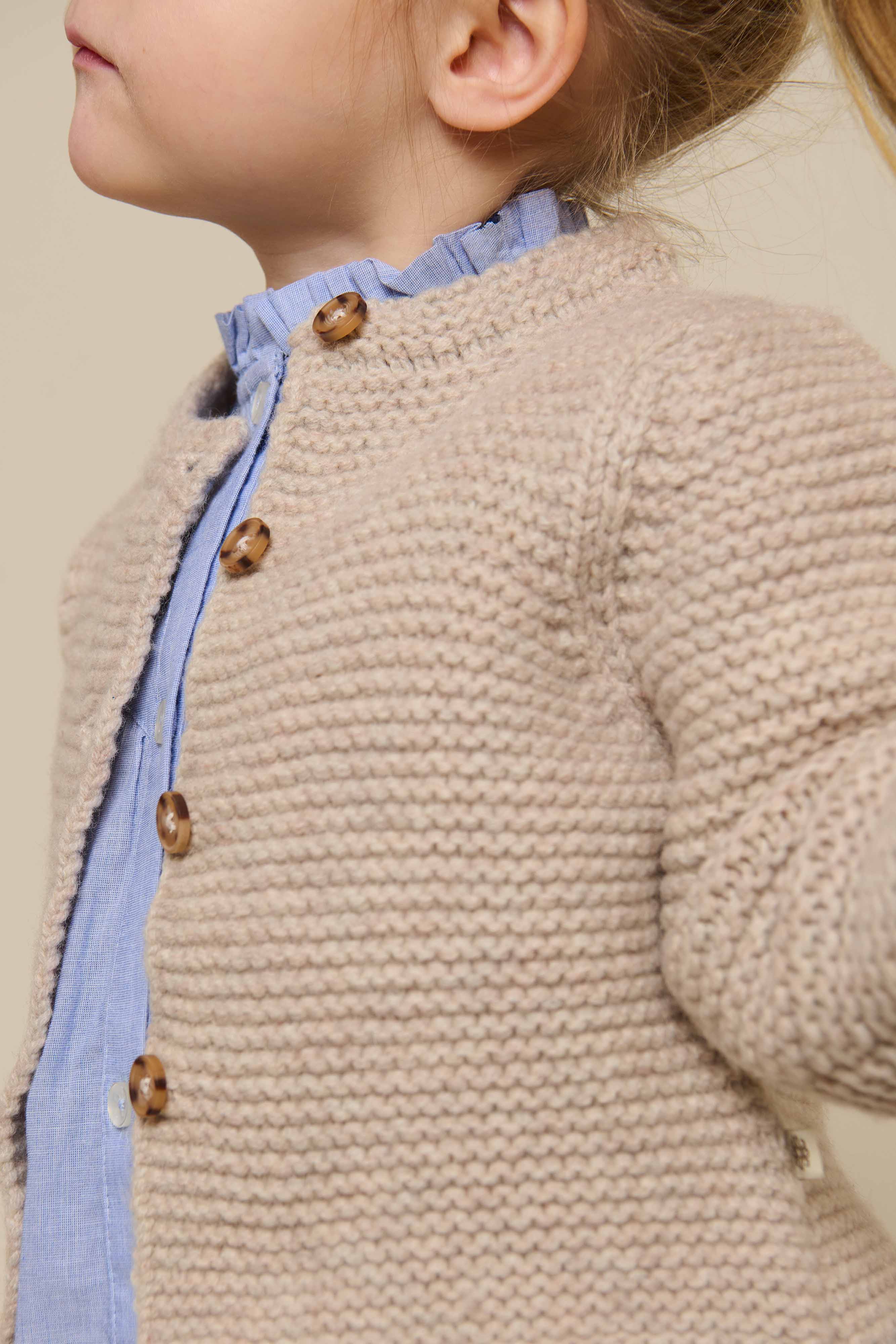 Wool Knit Cardigan - Kids - Caffe Latte Melange | 100874 Maya