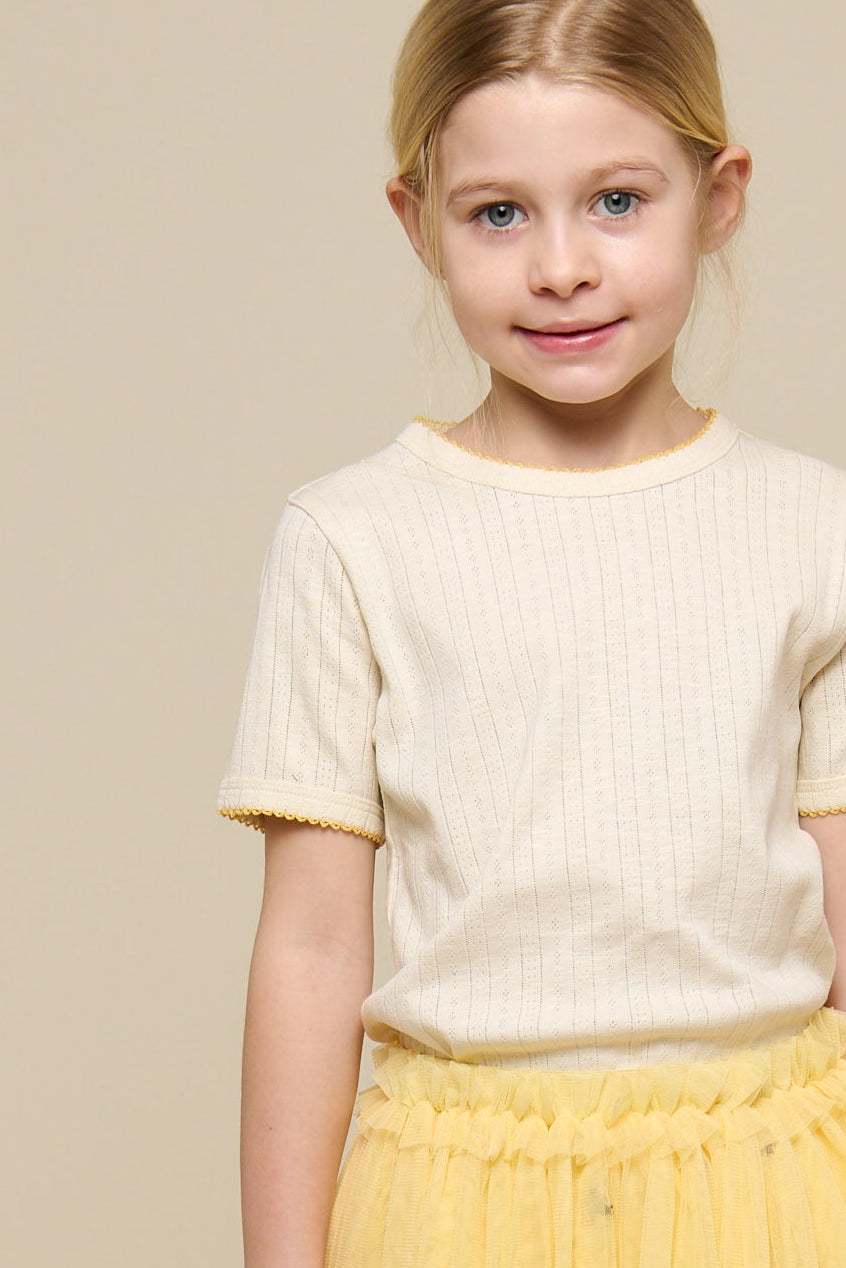 Pointelle t-shirt with contrast picot - Tween - Off White | 101290 Drew