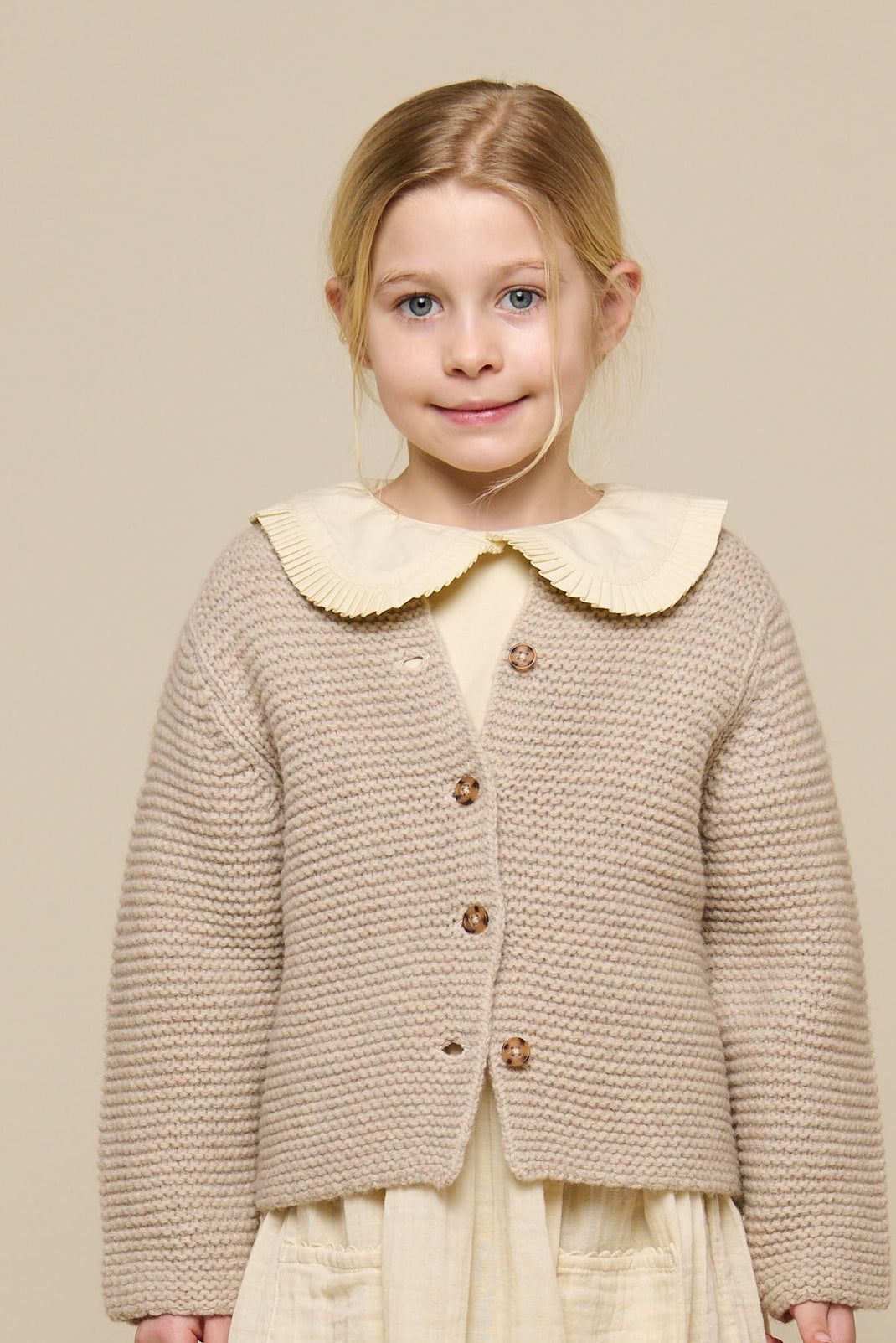 Wool Knit Cardigan - Tween - Caffe Latte Melange | 100875 Maya