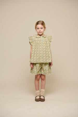 Flower Printed Poplin Frill Top - Tween - Green | 100951 Poppy