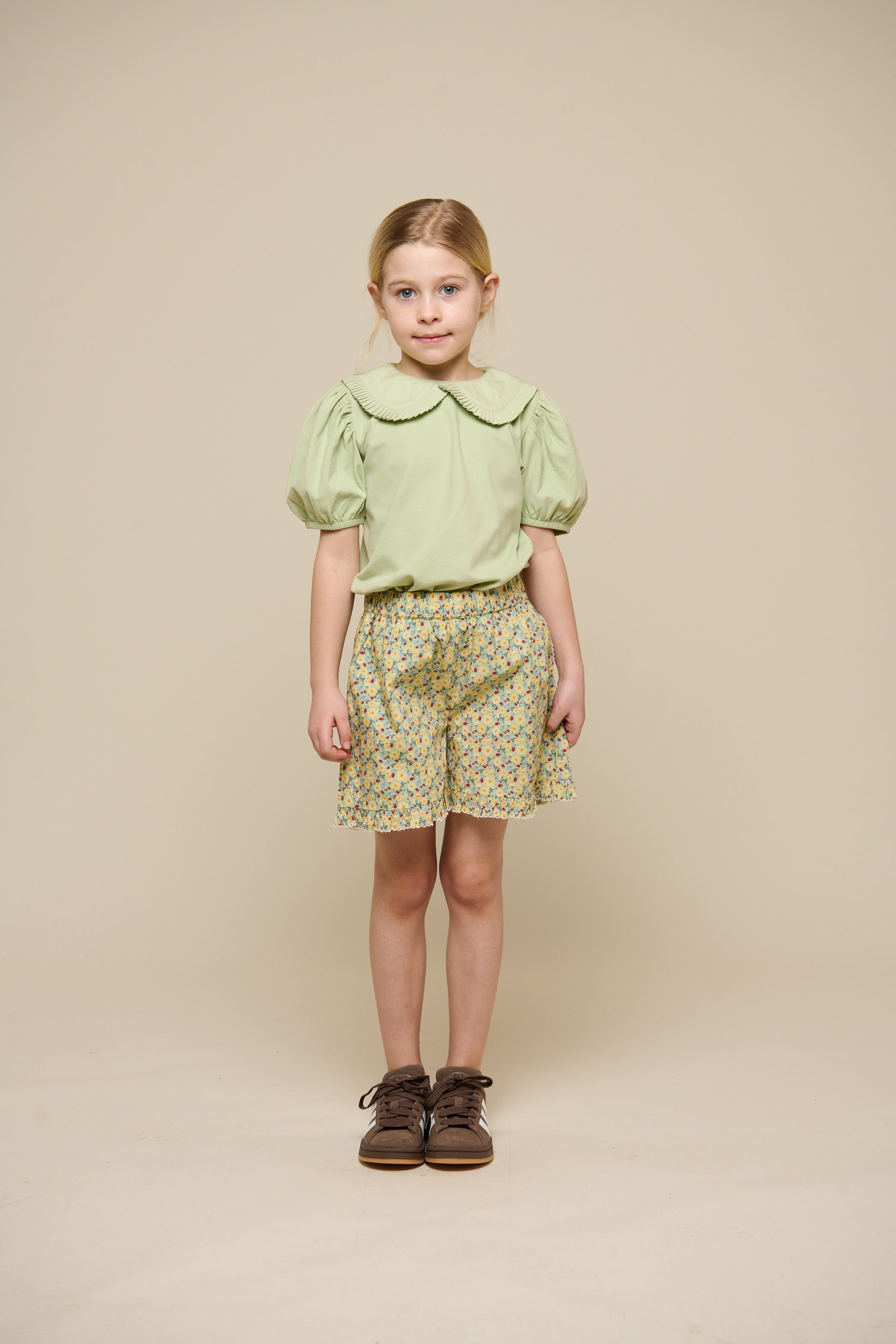 Flower Printed Poplin Shorts - Tween - Green | 100959 Poppy